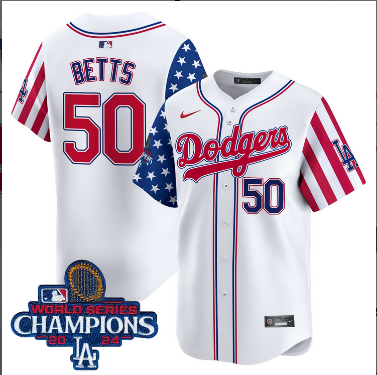 Men MLB Los Angeles Dodgers #50 Betts American Style white 2024 World Series Champions  Limited Jersey->los angeles dodgers->MLB Jersey